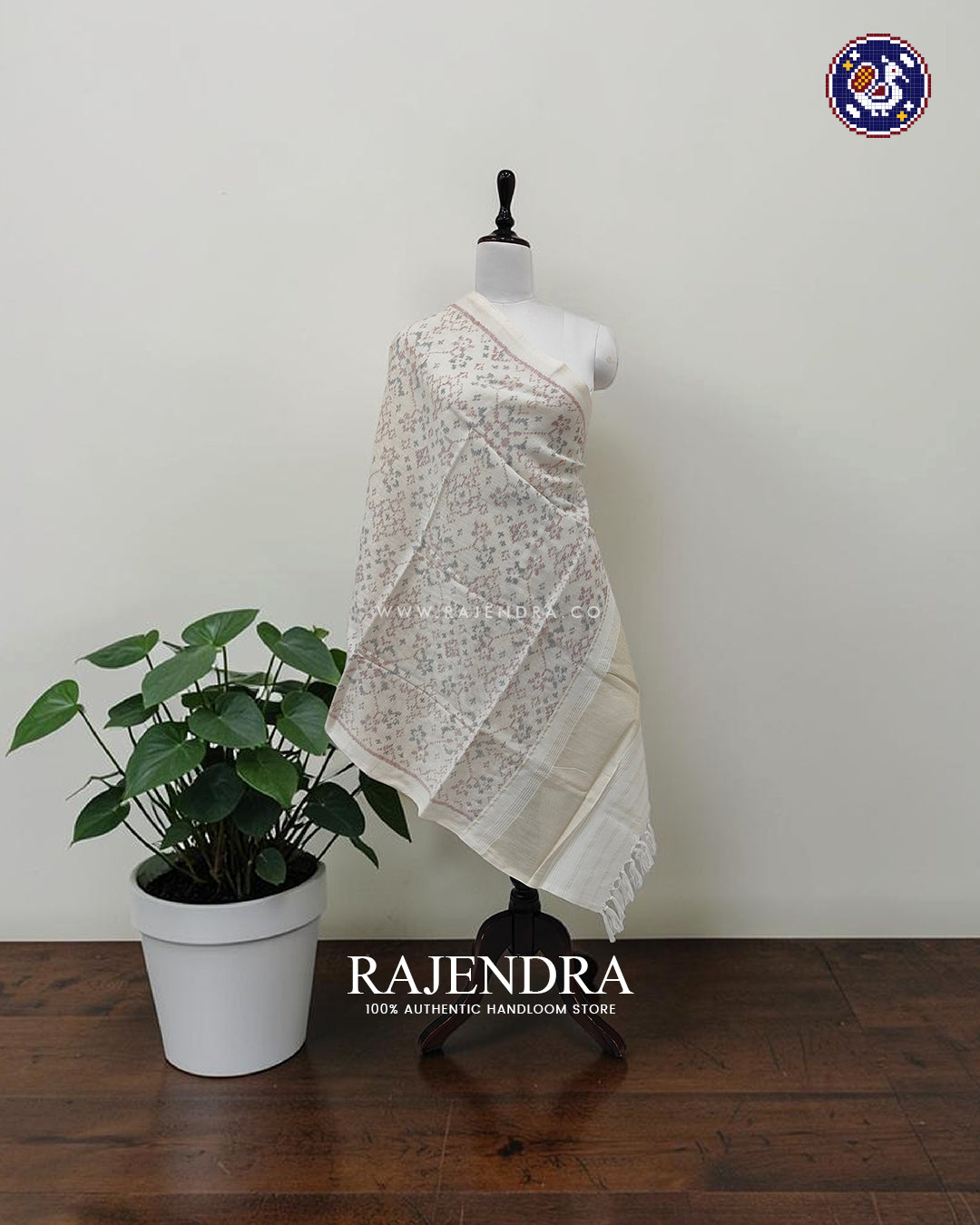 Handwoven Navratna Design Off-White Woolen Patola Shawls