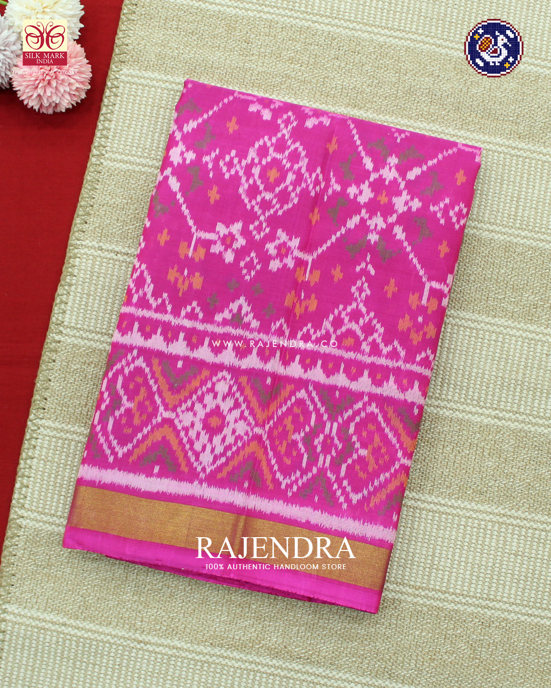 Traditional Navratna Design Pink Rajkot Patola Saree