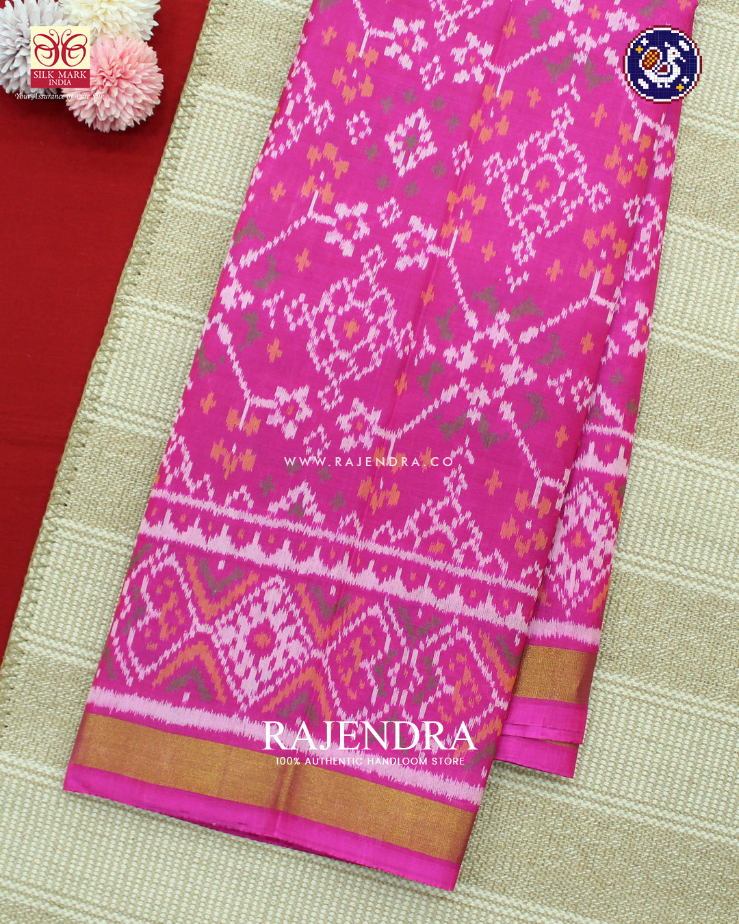 Traditional Navratna Design Pink Rajkot Patola Saree