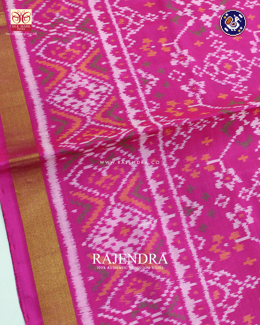 Traditional Navratna Design Pink Rajkot Patola Saree