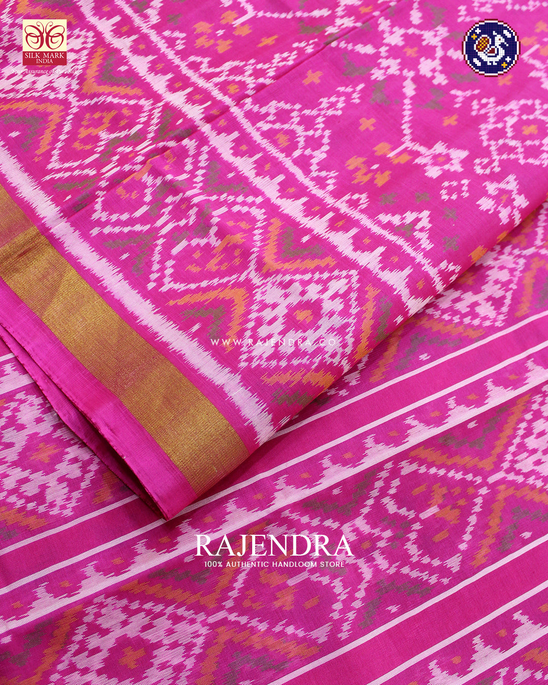 Traditional Navratna Design Pink Rajkot Patola Saree