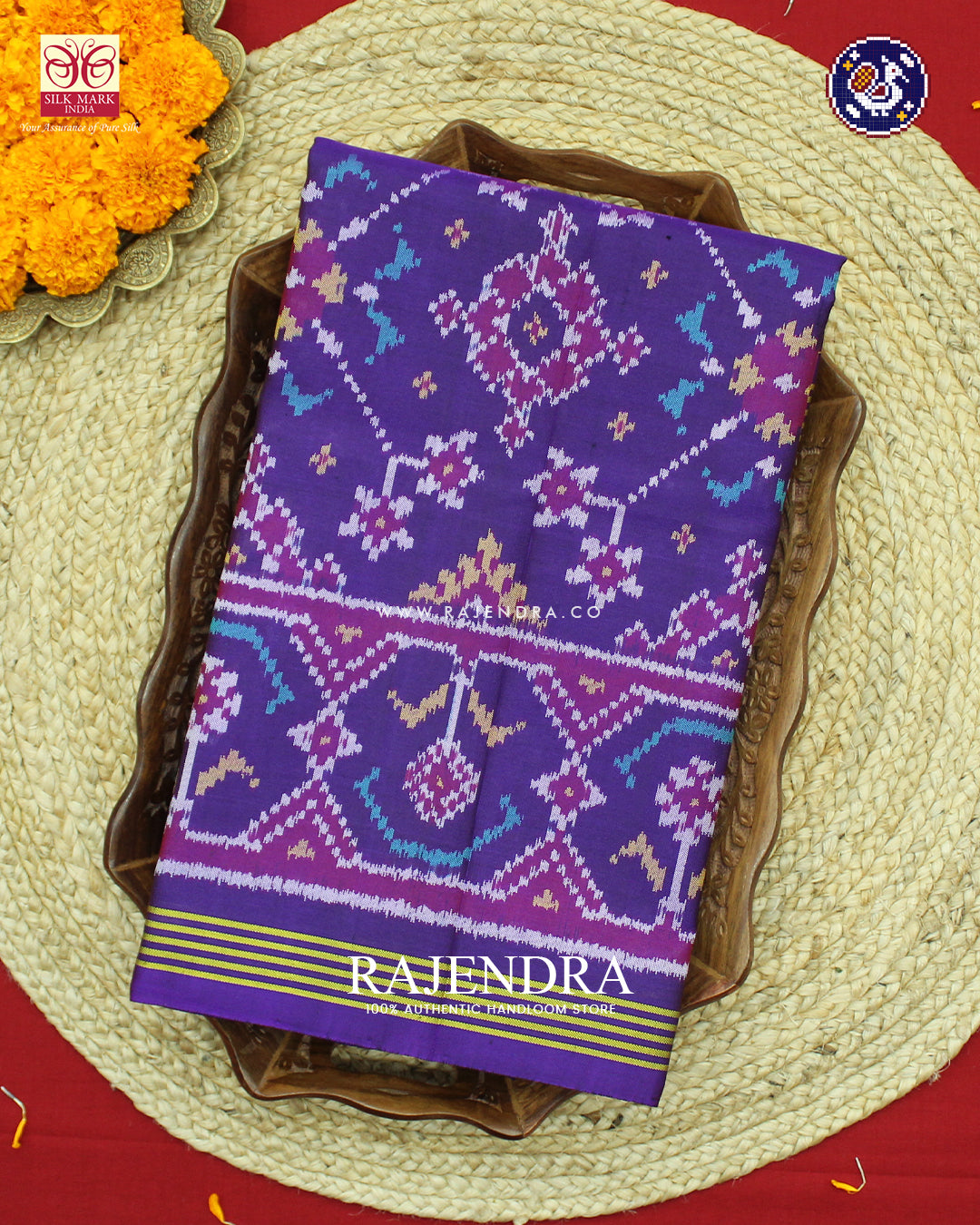 Traditional Navratna Design Purple Ikat Rajkot Patola Saree