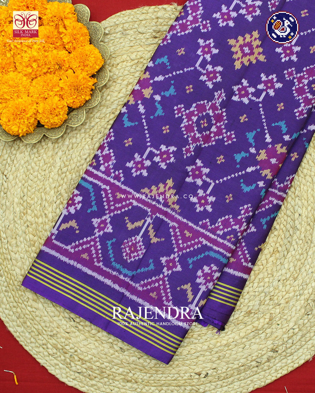 Traditional Navratna Design Purple Ikat Rajkot Patola Saree