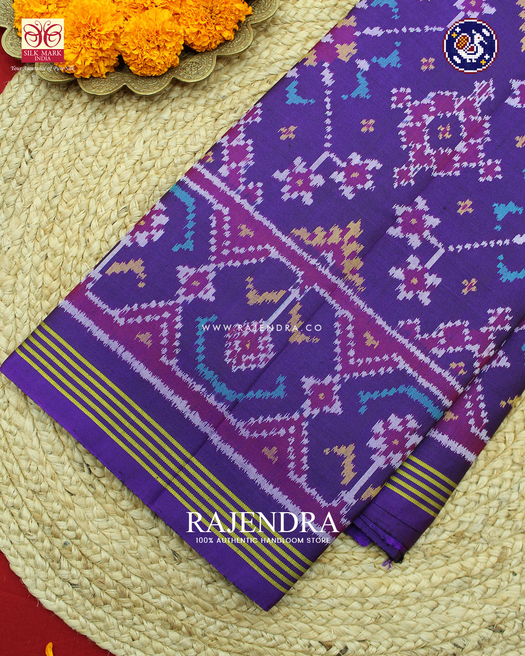 Traditional Navratna Design Purple Ikat Rajkot Patola Saree