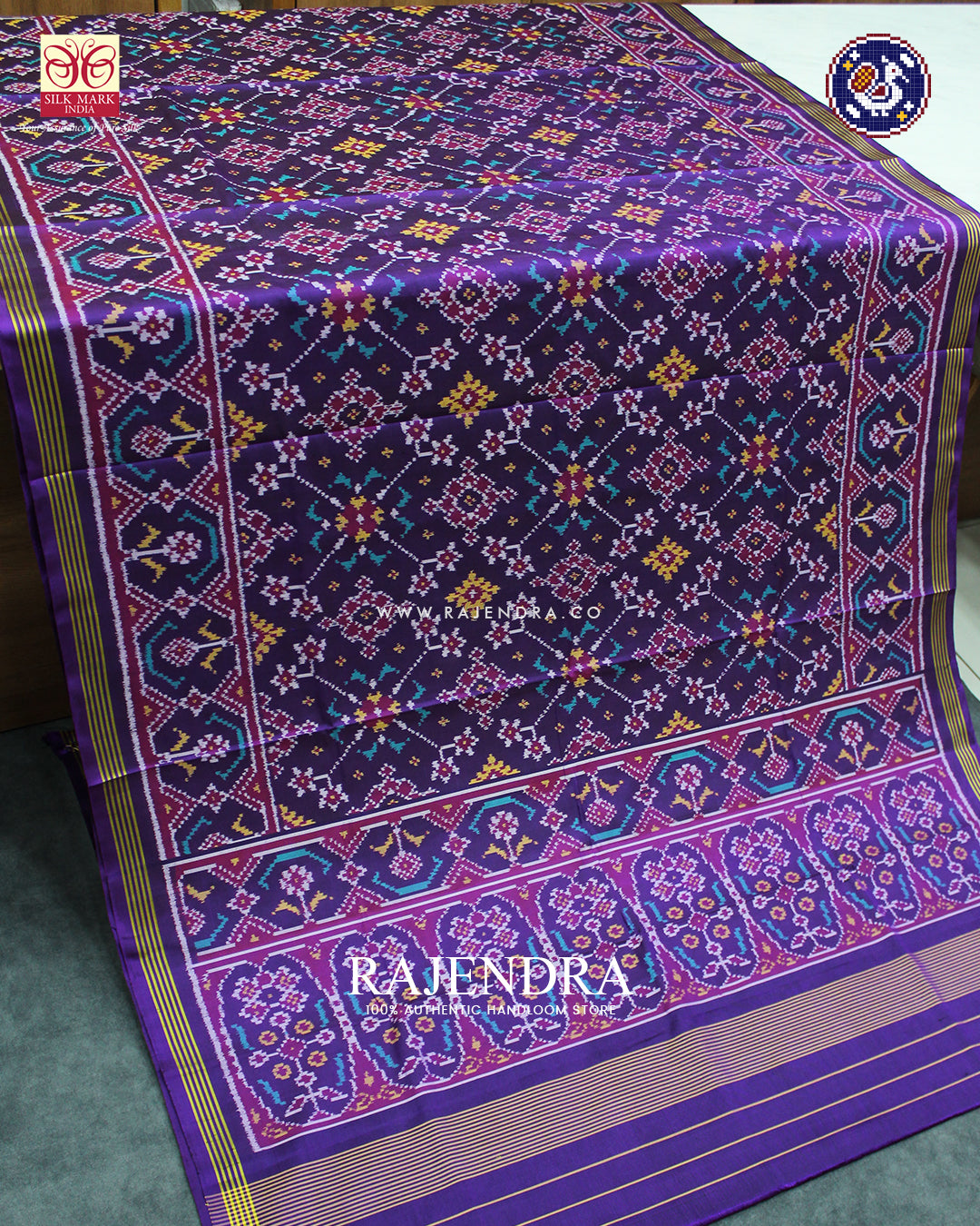 Traditional Navratna Design Purple Ikat Rajkot Patola Saree