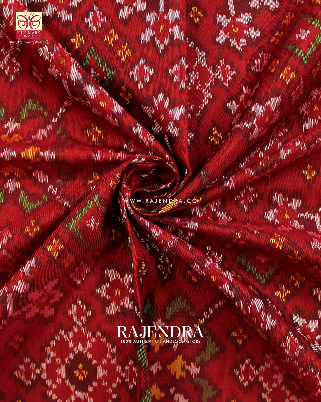 Traditional Navratna Bhat Red Semi Double Ikat Rajkot Patola Saree
