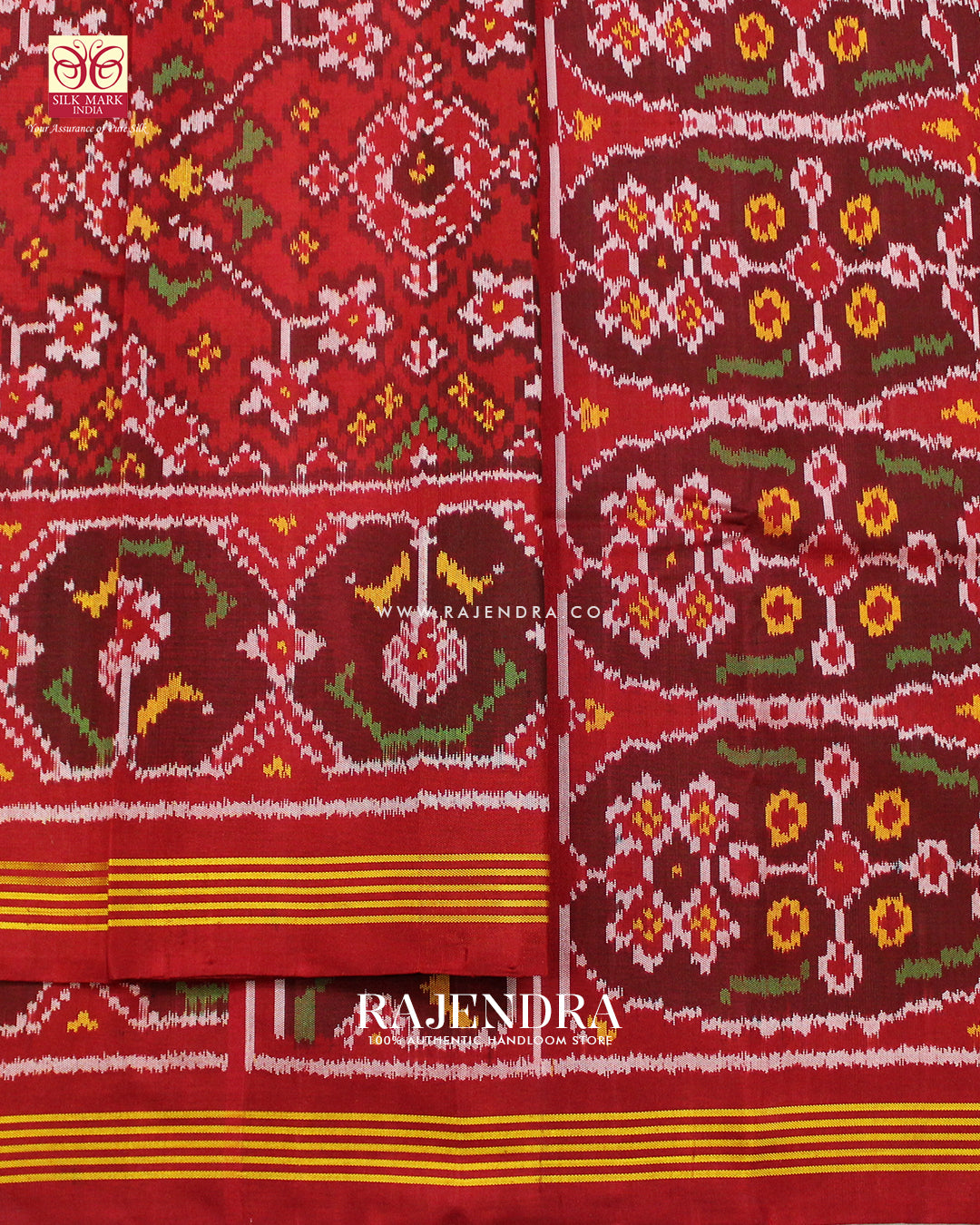 Traditional Navratna Bhat Red Semi Double Ikat Rajkot Patola Saree