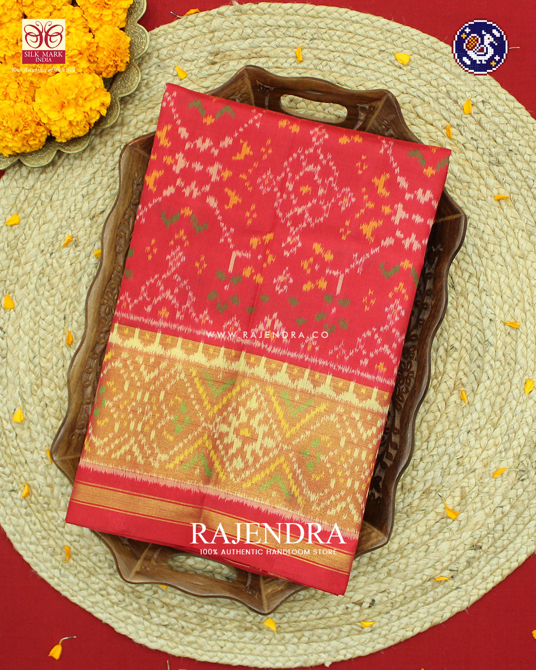 Traditional Navratna Design Red Rajkot Patola Saree