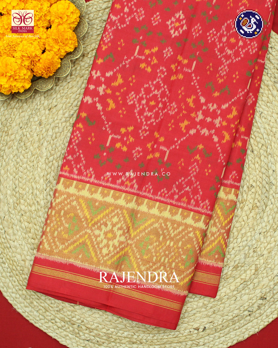 Traditional Navratna Design Red Rajkot Patola Saree