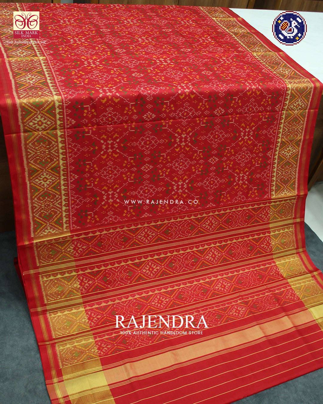 Traditional Navratna Design Red Rajkot Patola Saree