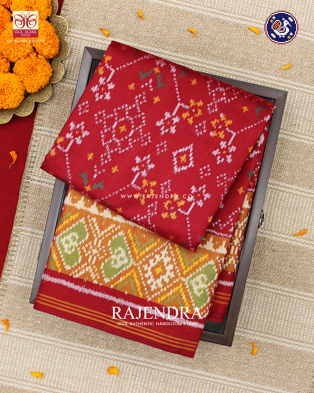 Traditional Navratna Design Red Rajkot Patola Saree
