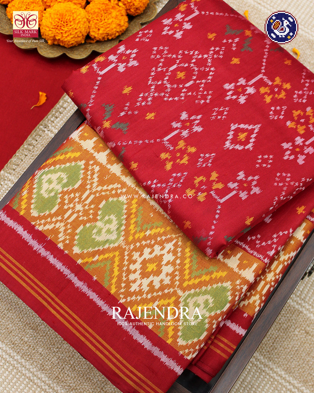 Traditional Navratna Design Red Rajkot Patola Saree