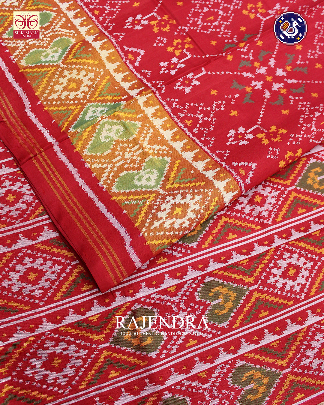 Traditional Navratna Design Red Rajkot Patola Saree