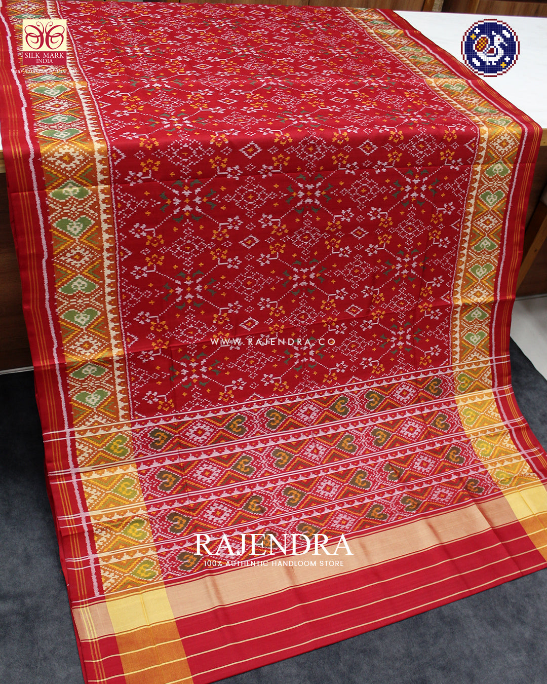 Traditional Navratna Design Red Rajkot Patola Saree