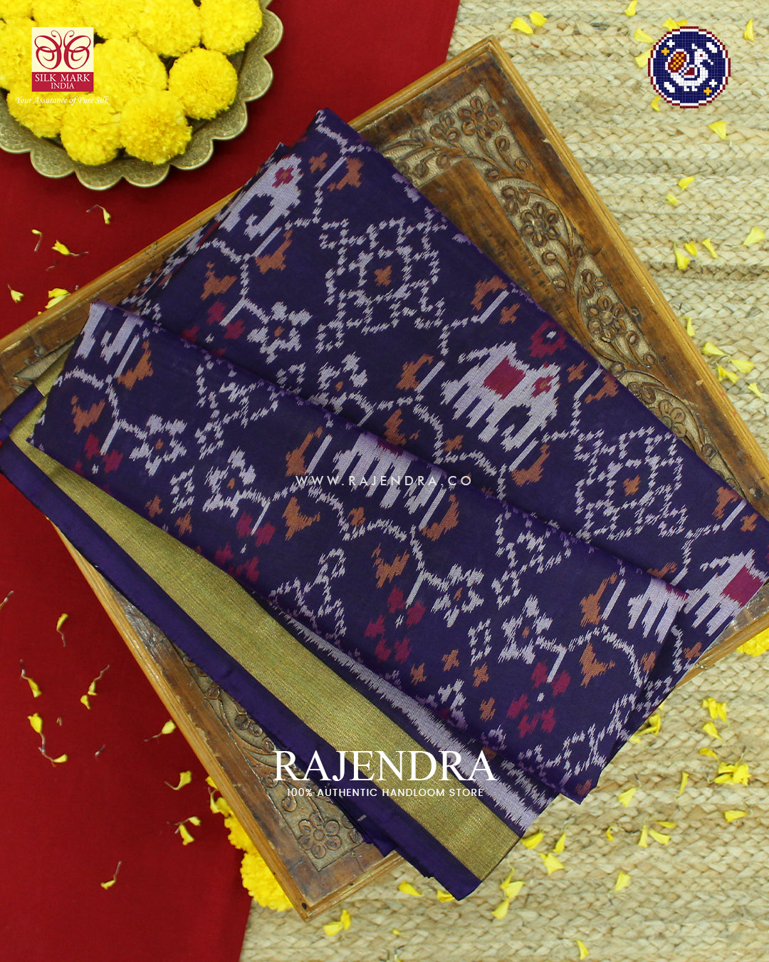 Traditional Navratna Elephant Motif Dark Purple Rajkot Patola Saree