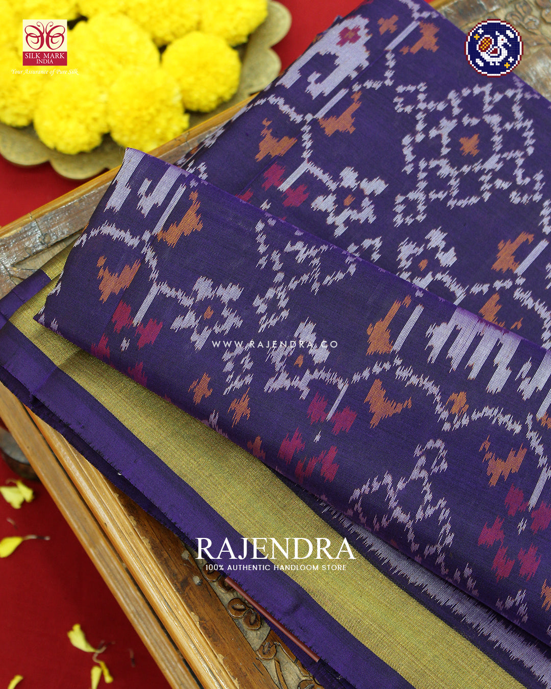 Traditional Navratna Elephant Motif Dark Purple Rajkot Patola Saree