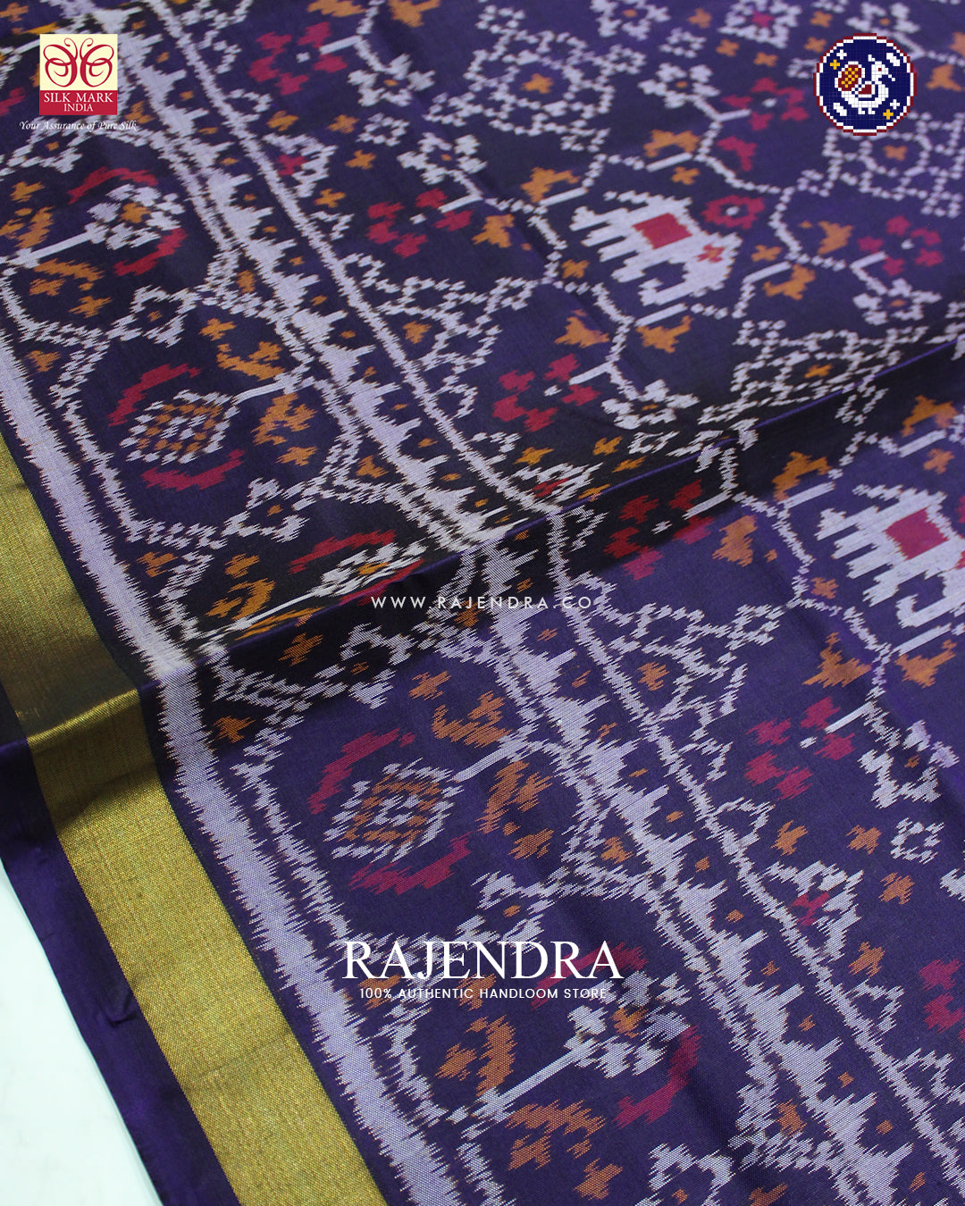 Traditional Navratna Elephant Motif Dark Purple Rajkot Patola Saree
