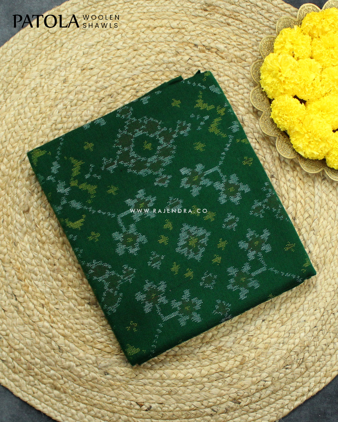Handwoven Navratna Design Green Woolen Patola Shawls