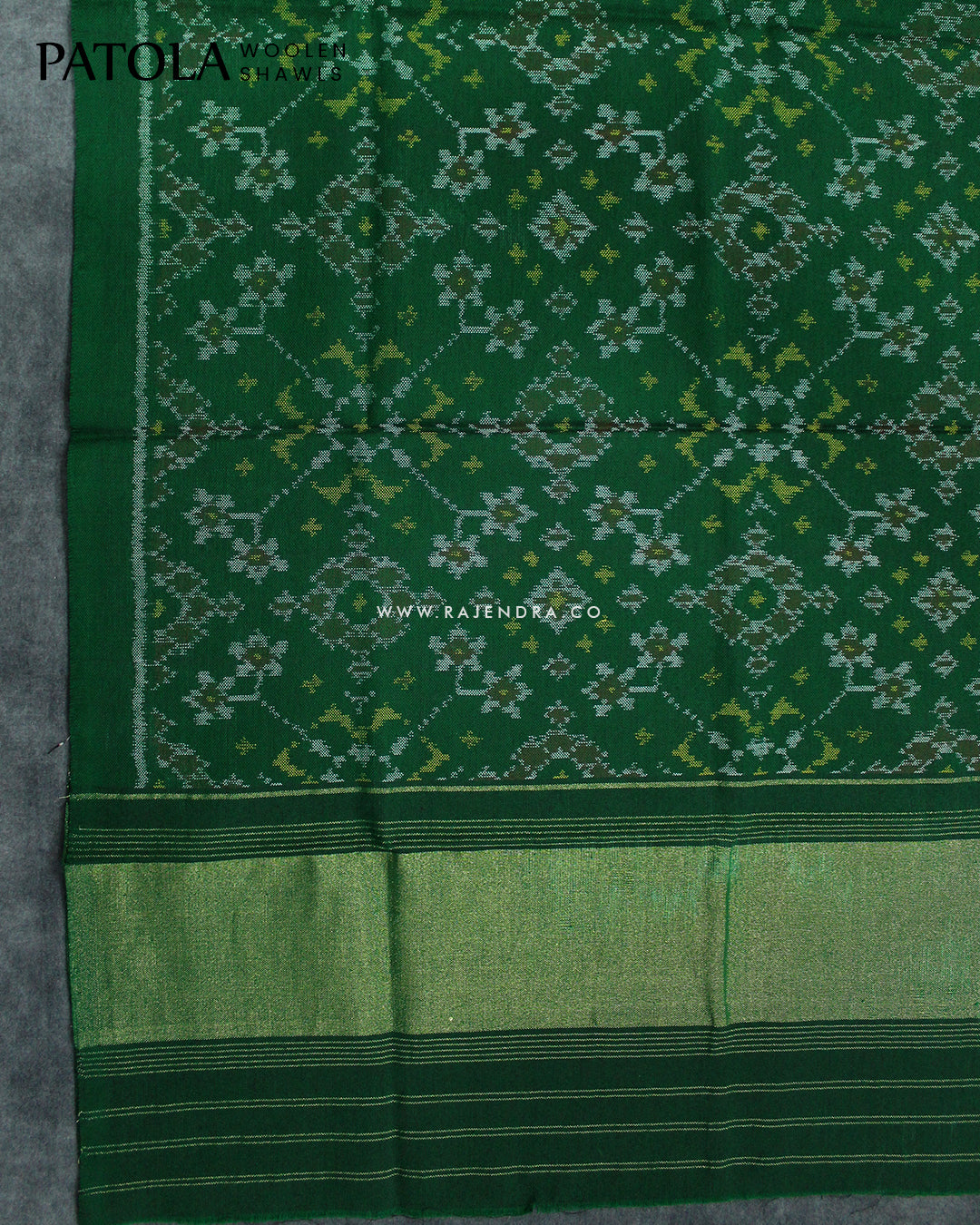 Handwoven Navratna Design Green Woolen Patola Shawls