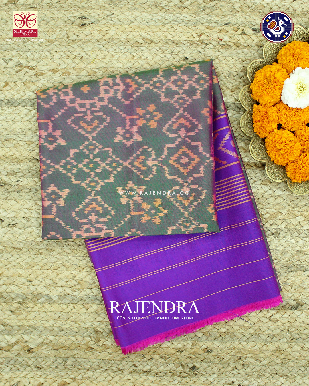 Traditional Navratna Design Green and Purple Rajkot Patola Dupatta