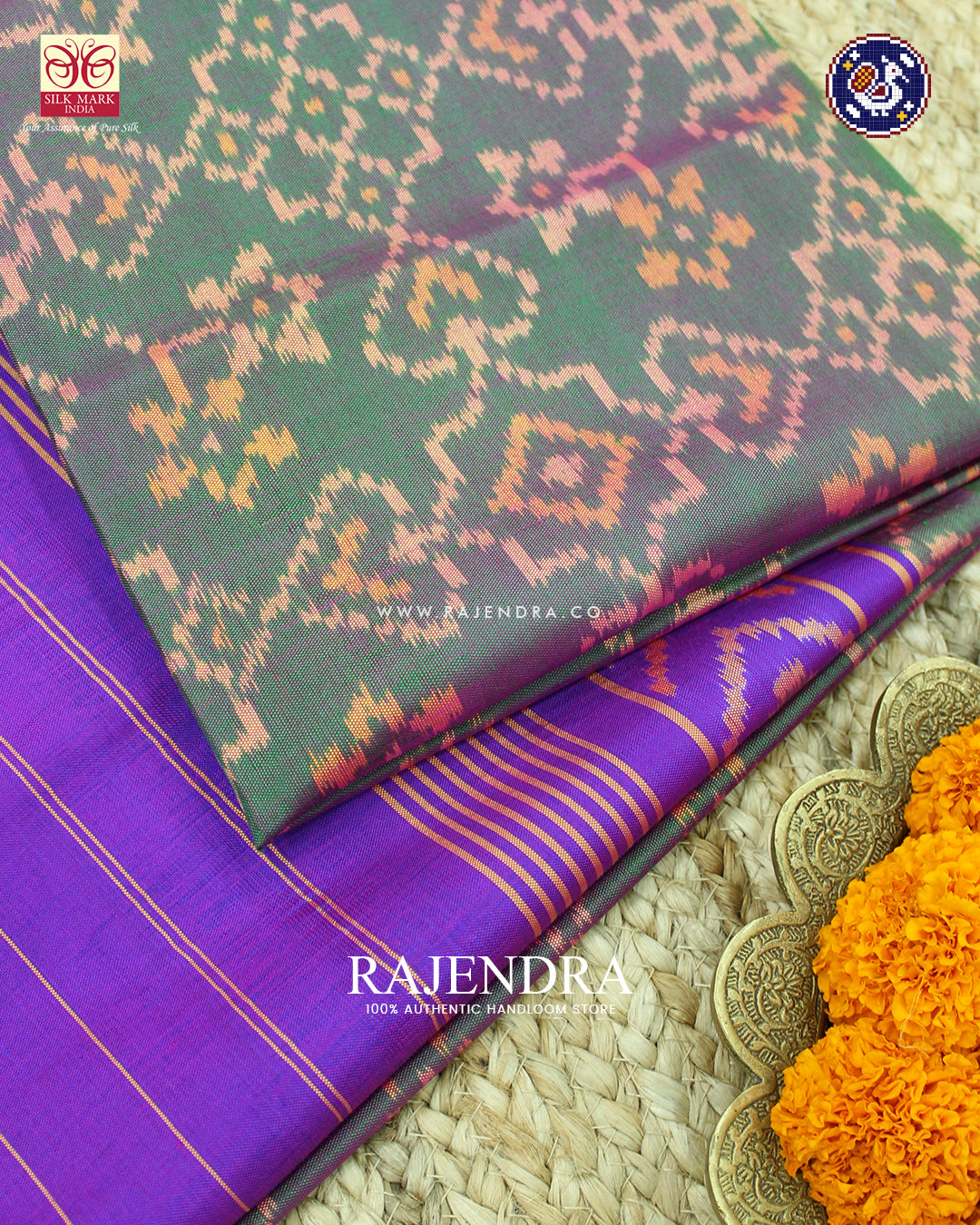 Traditional Navratna Design Green and Purple Rajkot Patola Dupatta
