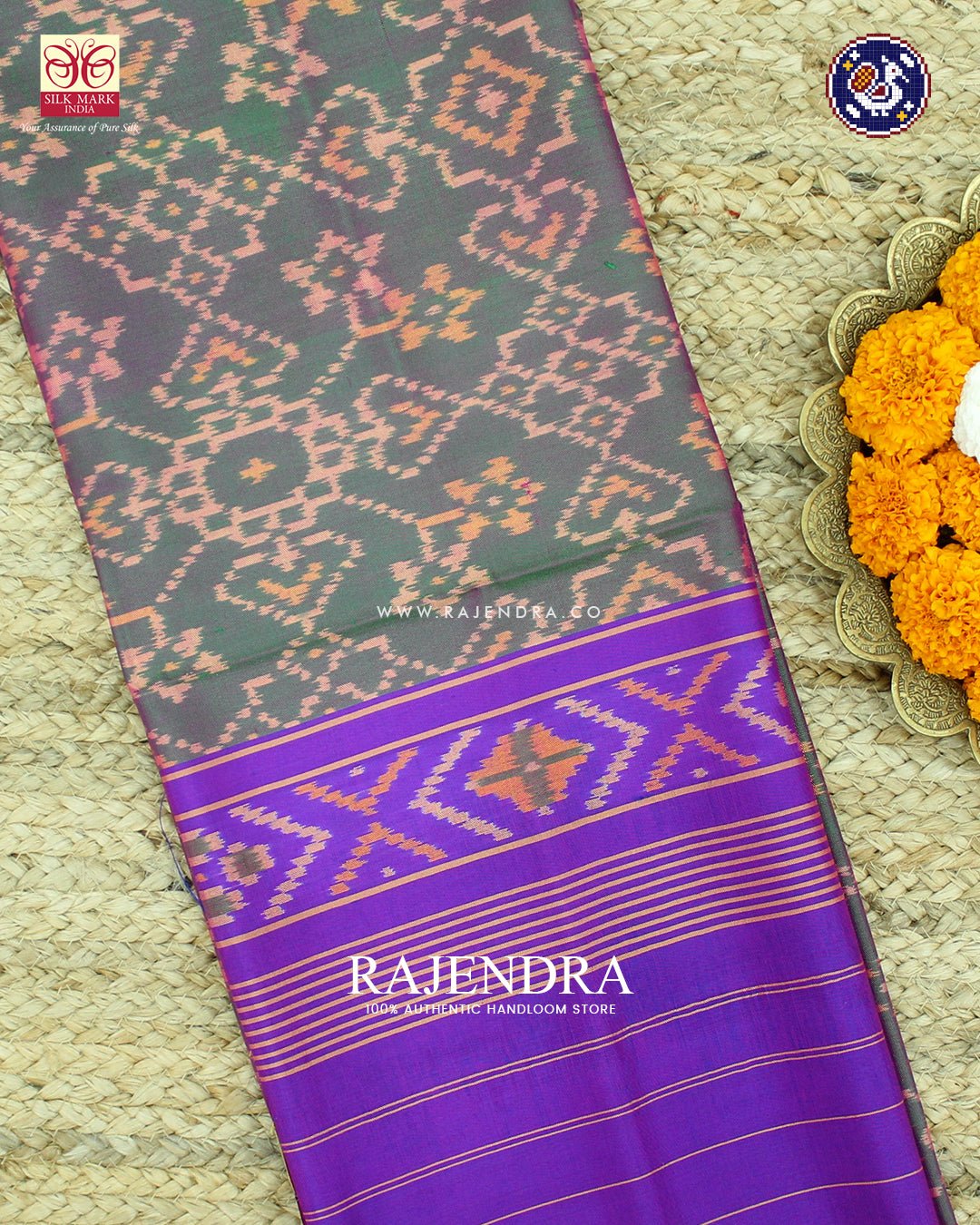 Traditional Navratna Design Green and Purple Rajkot Patola Dupatta