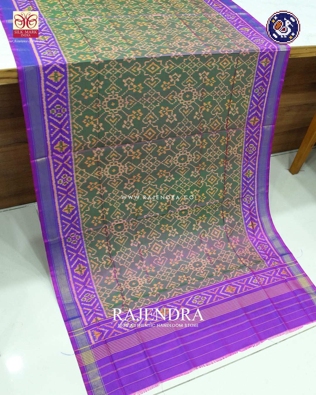 Traditional Navratna Design Green and Purple Rajkot Patola Dupatta