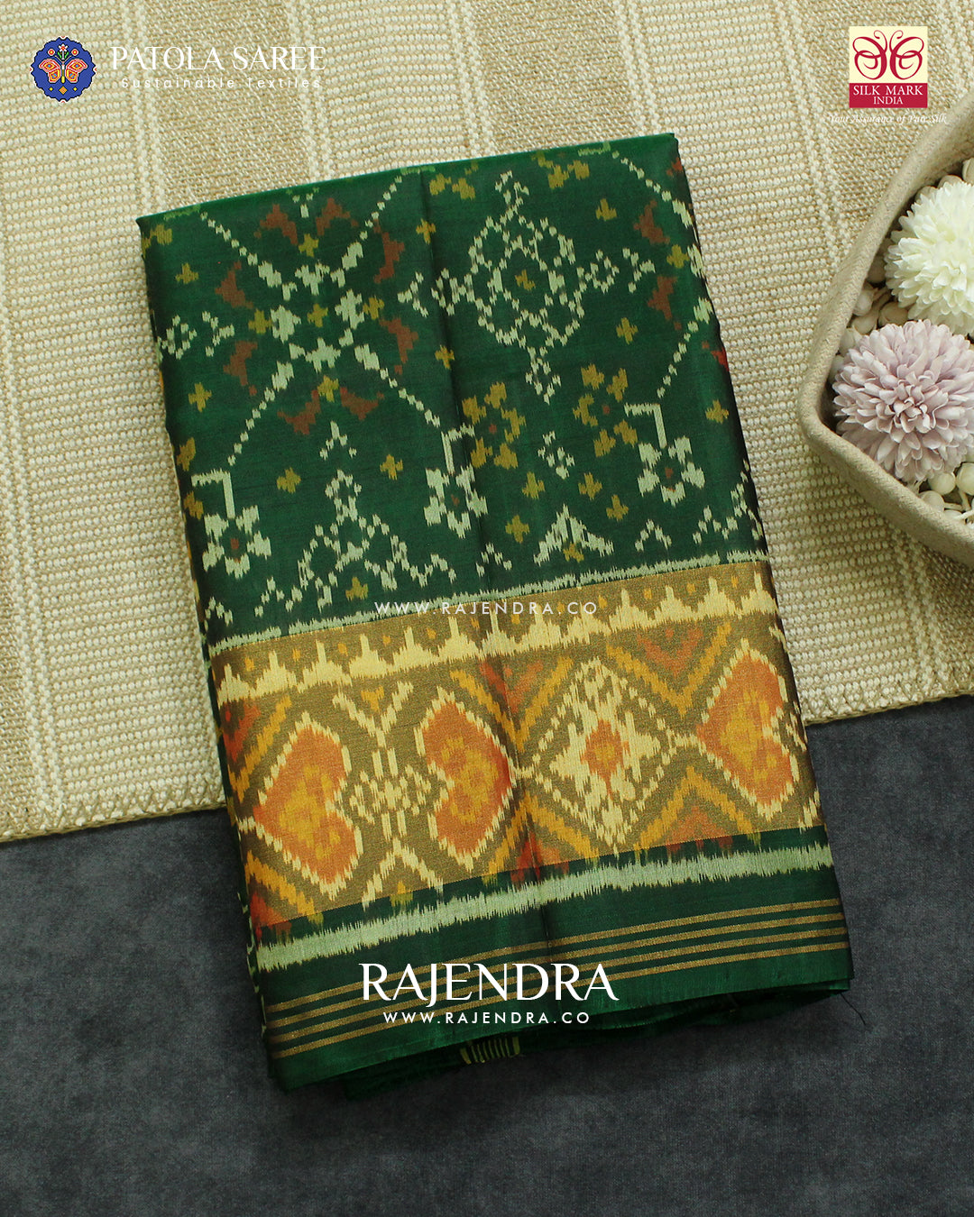 Traditional Navratna Green Single Ikat Rajkot Patola Saree