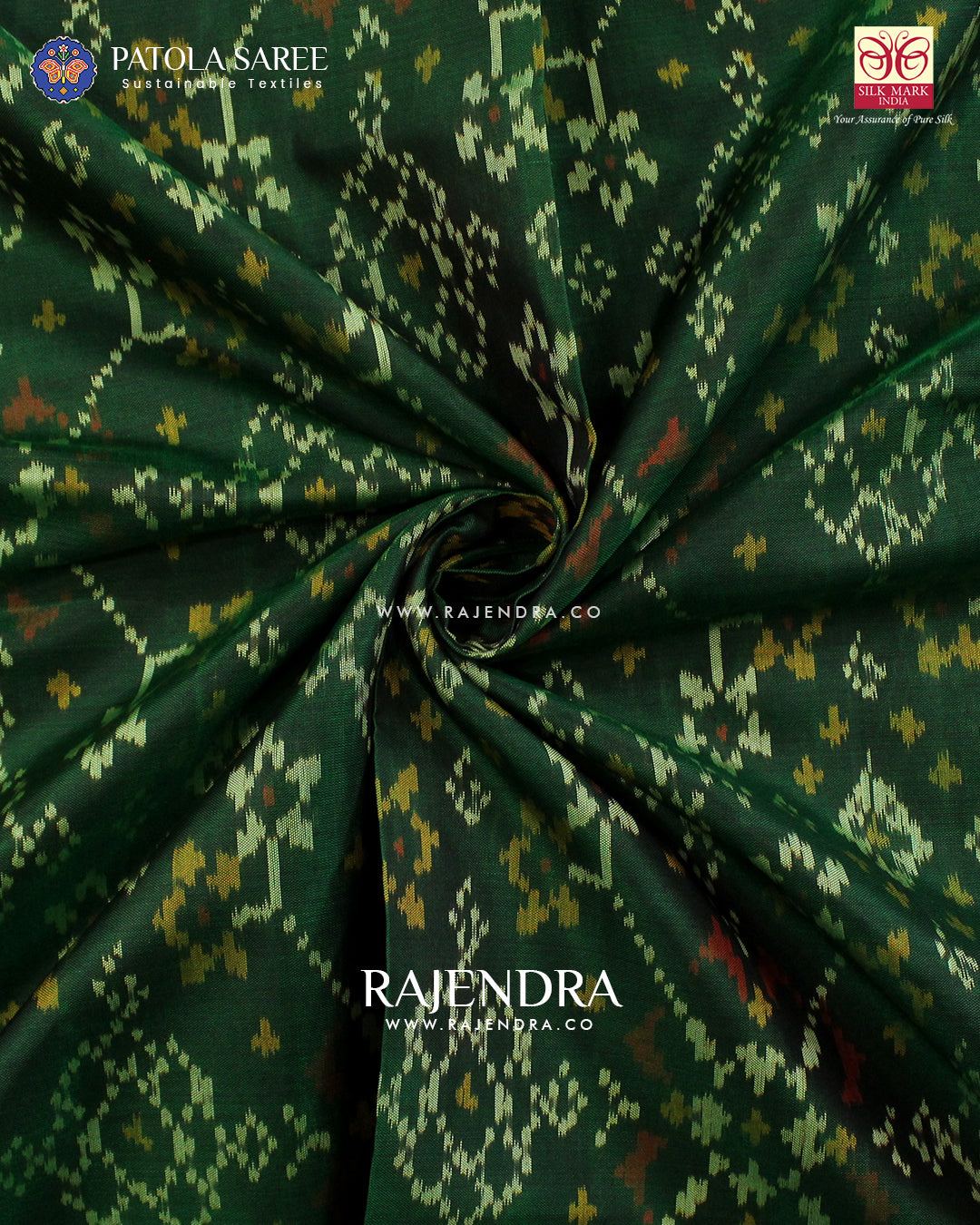 Traditional Navratna Green Single Ikat Rajkot Patola Saree