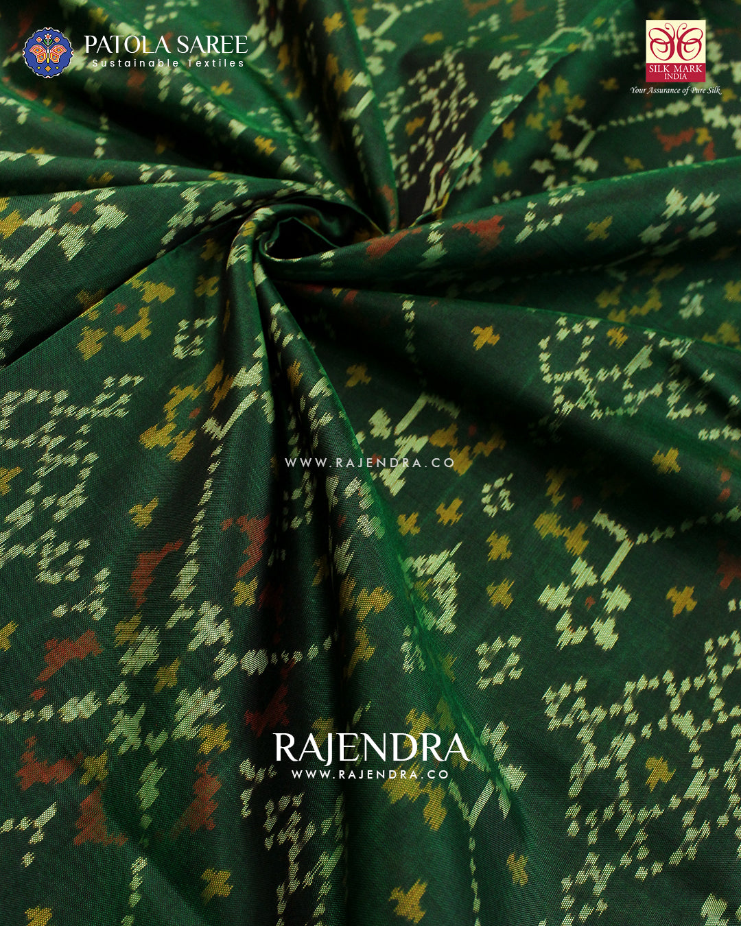 Traditional Navratna Green Single Ikat Rajkot Patola Saree