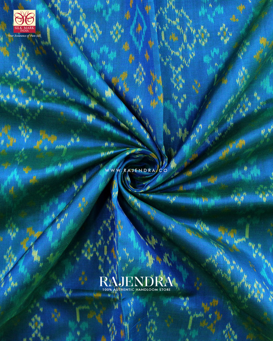 Traditional Navratna Design Light Blue Single Ikat Rajkot Patola Saree