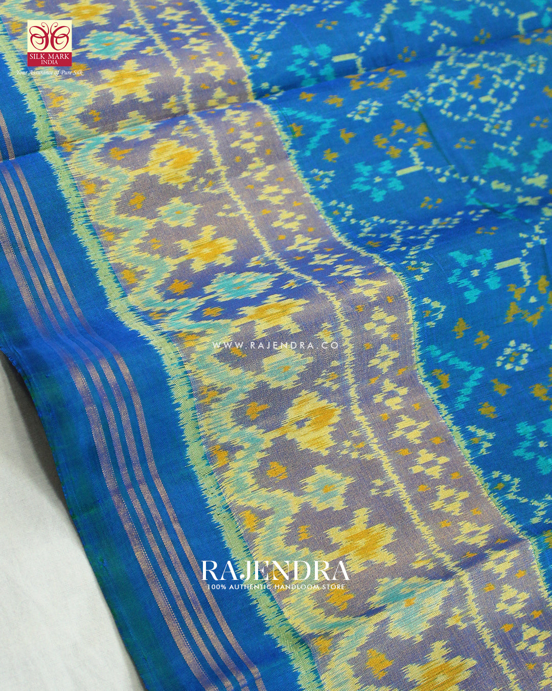 Traditional Navratna Design Light Blue Single Ikat Rajkot Patola Saree