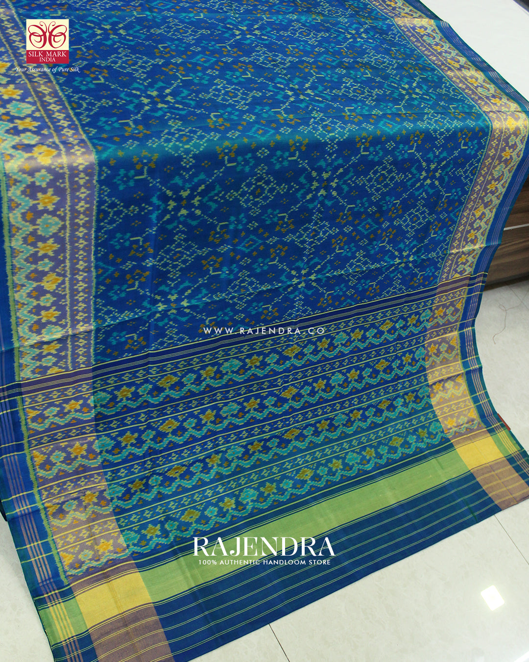 Traditional Navratna Design Light Blue Single Ikat Rajkot Patola Saree