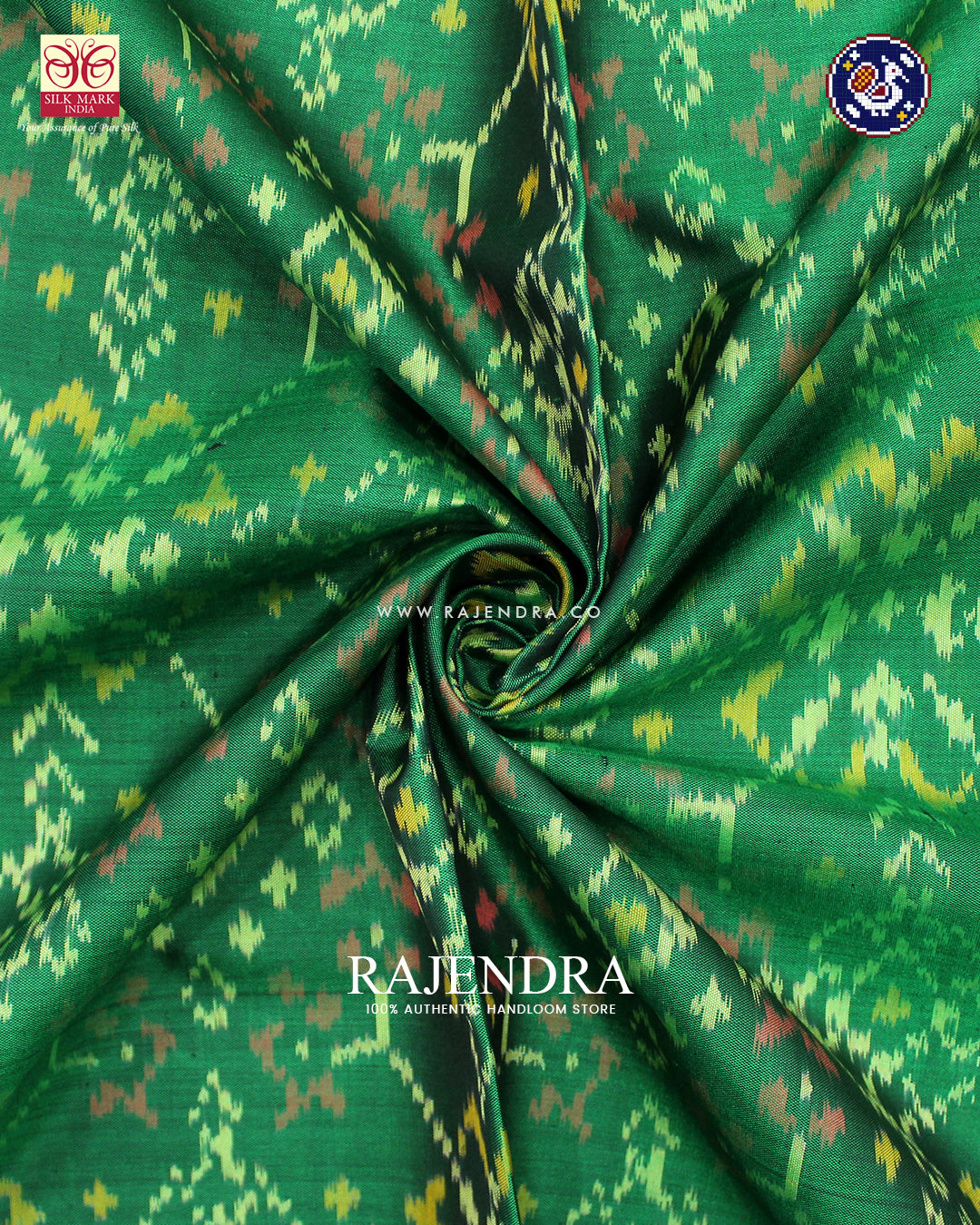 Traditional Navratna Design Red and Light Green Rajkot Patola Saree