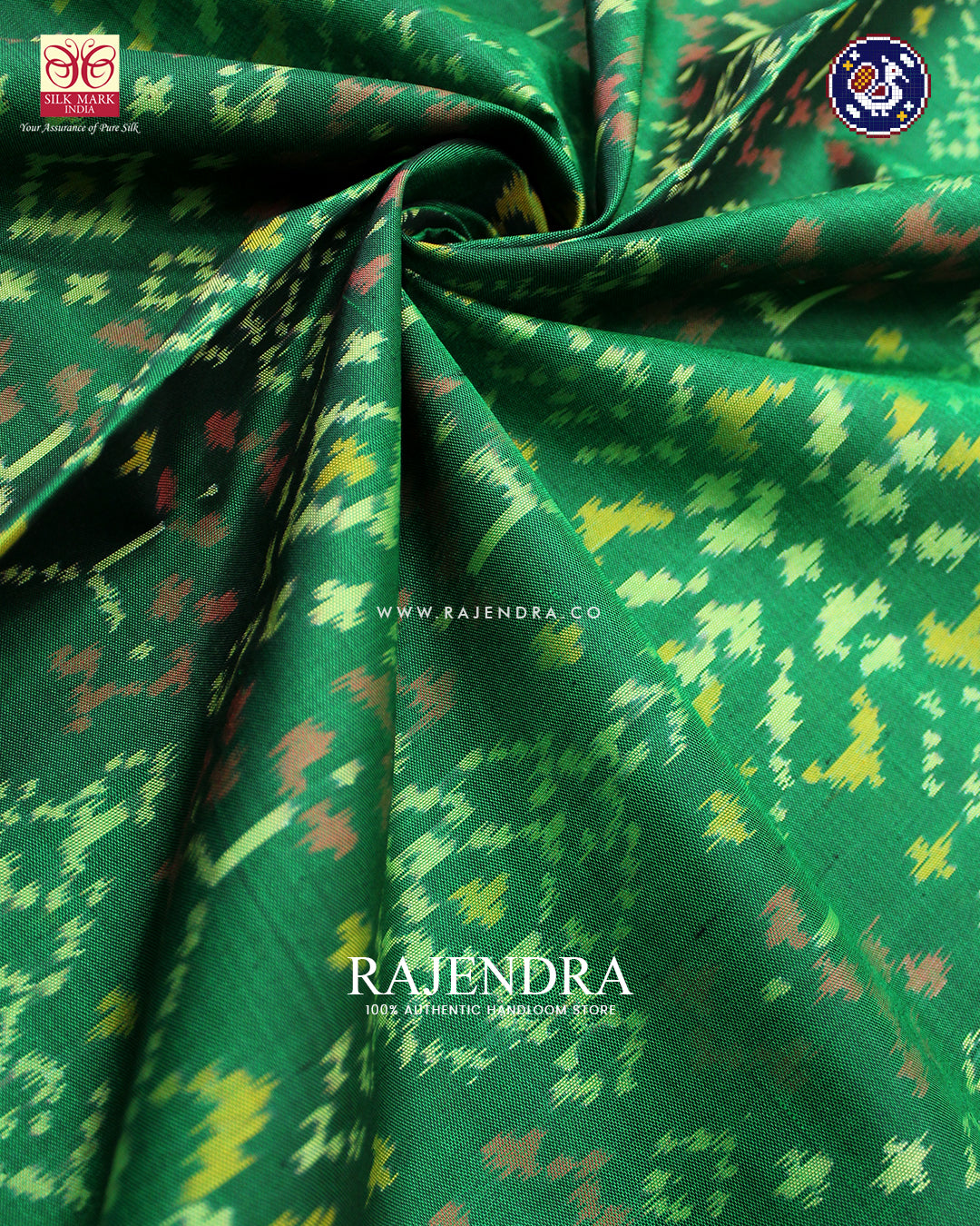 Traditional Navratna Design Red and Light Green Rajkot Patola Saree