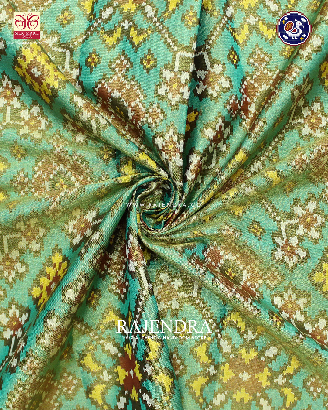Traditional Navratna Design Red and Sea Green Zari Tissue Rajkot Patola Saree