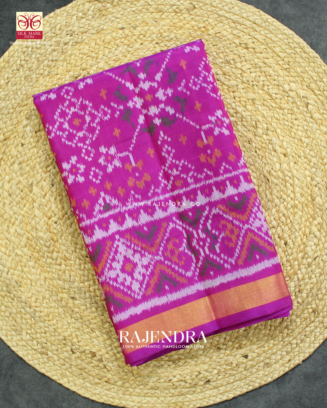 Traditional Navratna Design Light Magenta Single Ikat Rajkot Patola Saree