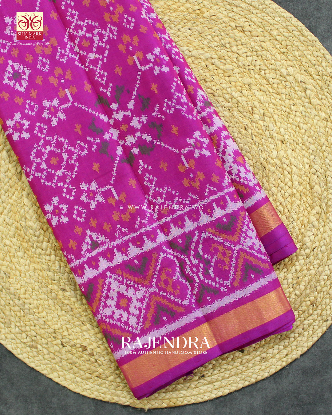 Traditional Navratna Design Light Magenta Single Ikat Rajkot Patola Saree