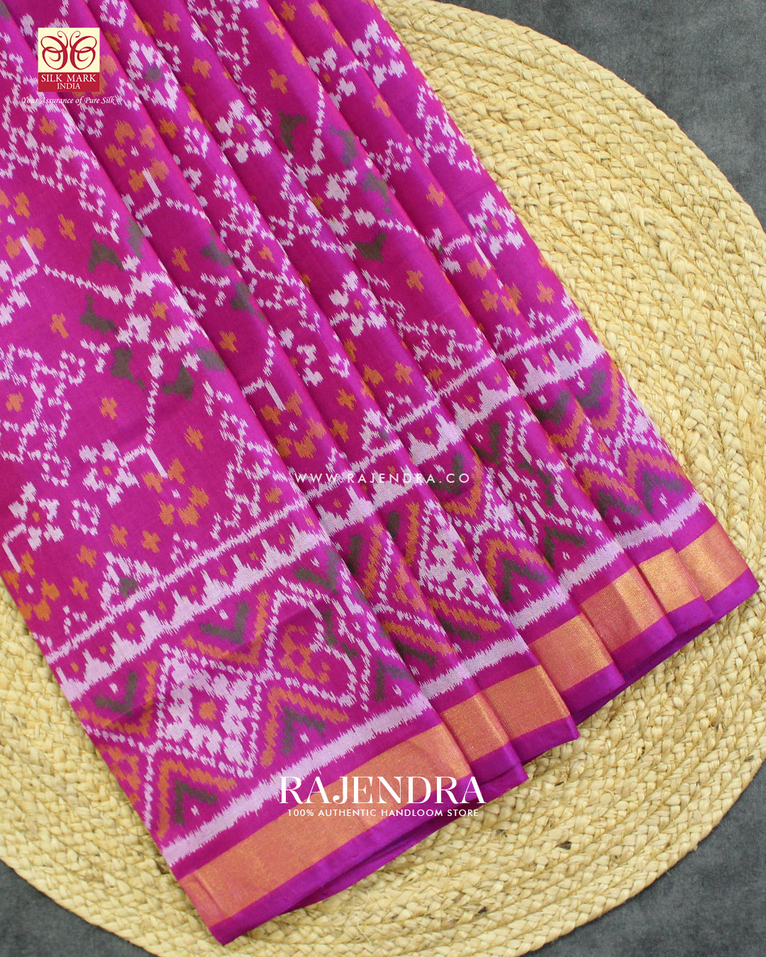 Traditional Navratna Design Light Magenta Single Ikat Rajkot Patola Saree