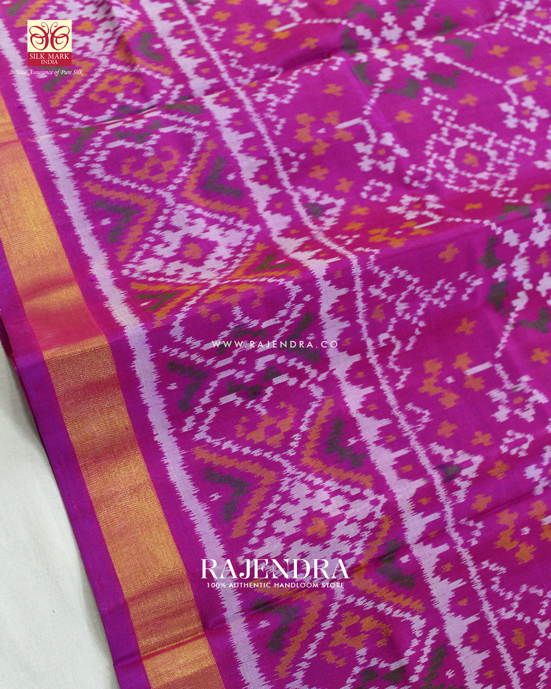 Traditional Navratna Design Light Magenta Single Ikat Rajkot Patola Saree