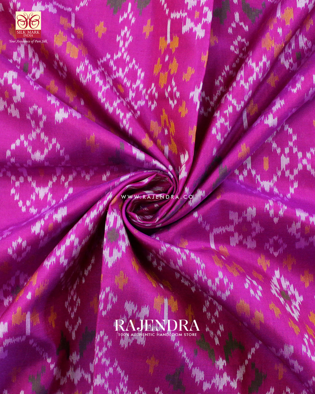 Traditional Navratna Design Light Magenta Single Ikat Rajkot Patola Saree