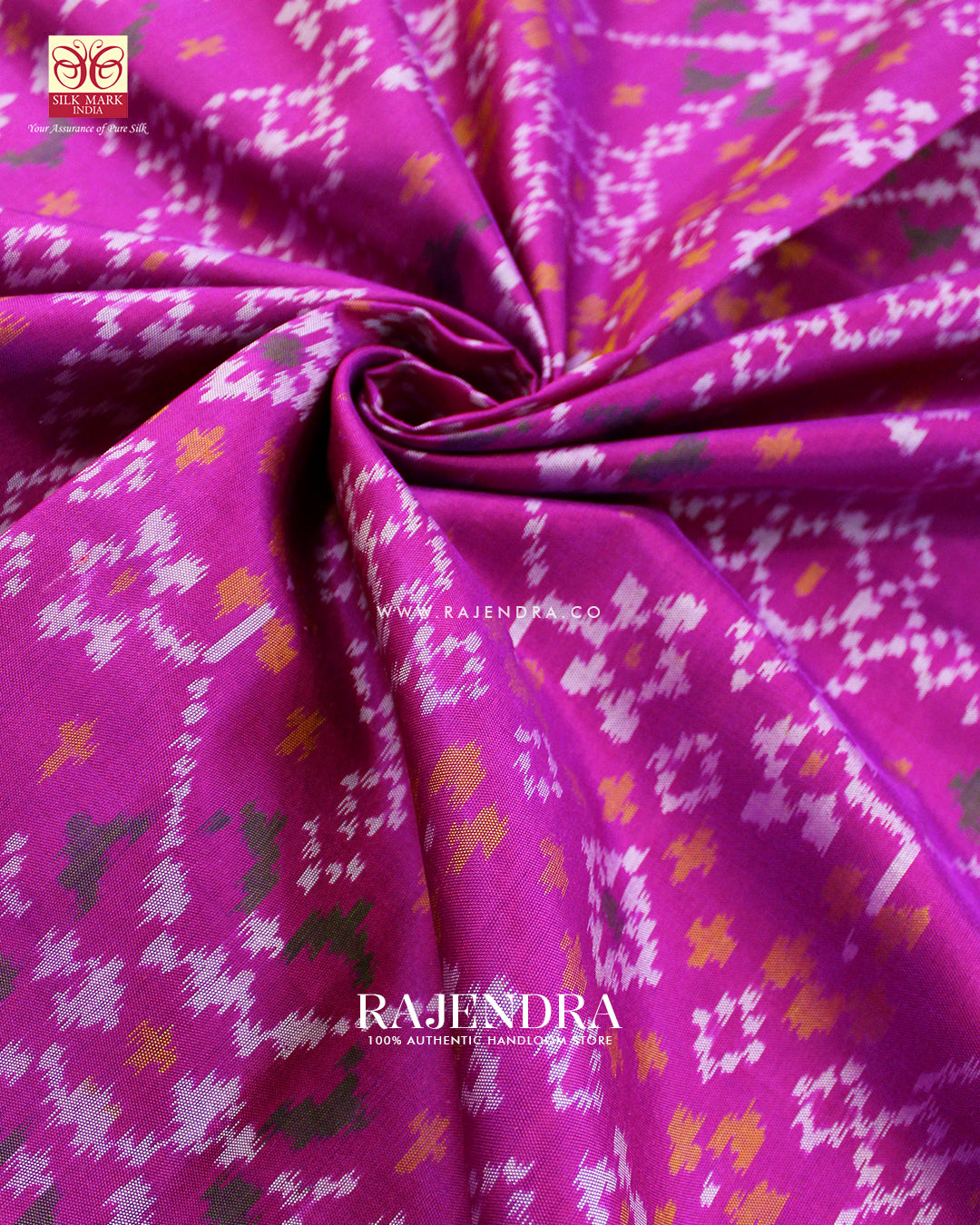 Traditional Navratna Design Light Magenta Single Ikat Rajkot Patola Saree