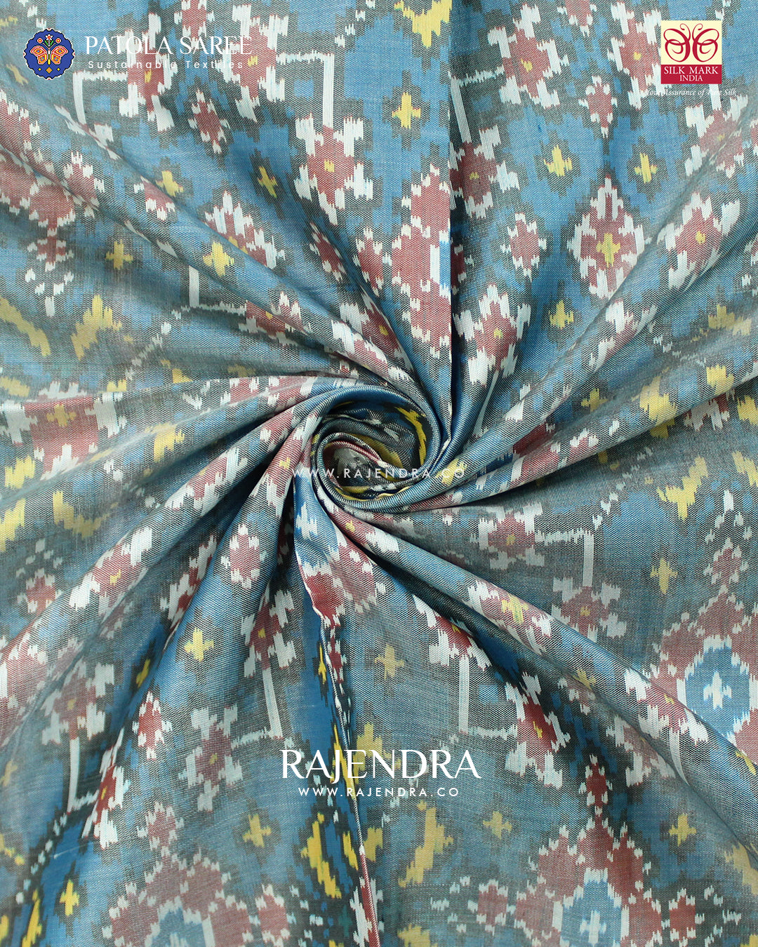 Traditional Navratna Light Blue Single Ikat Rajkot Patola Saree