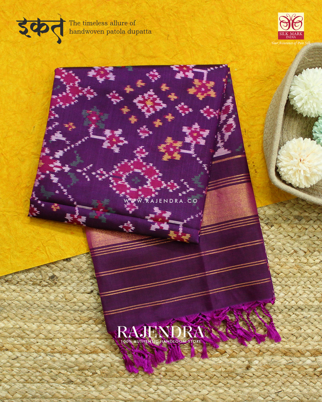 Exclusive Navratna Design Magenta Ikat Rajkot Patola Dupatta