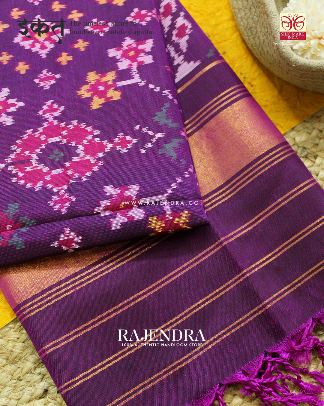Exclusive Navratna Design Magenta Ikat Rajkot Patola Dupatta