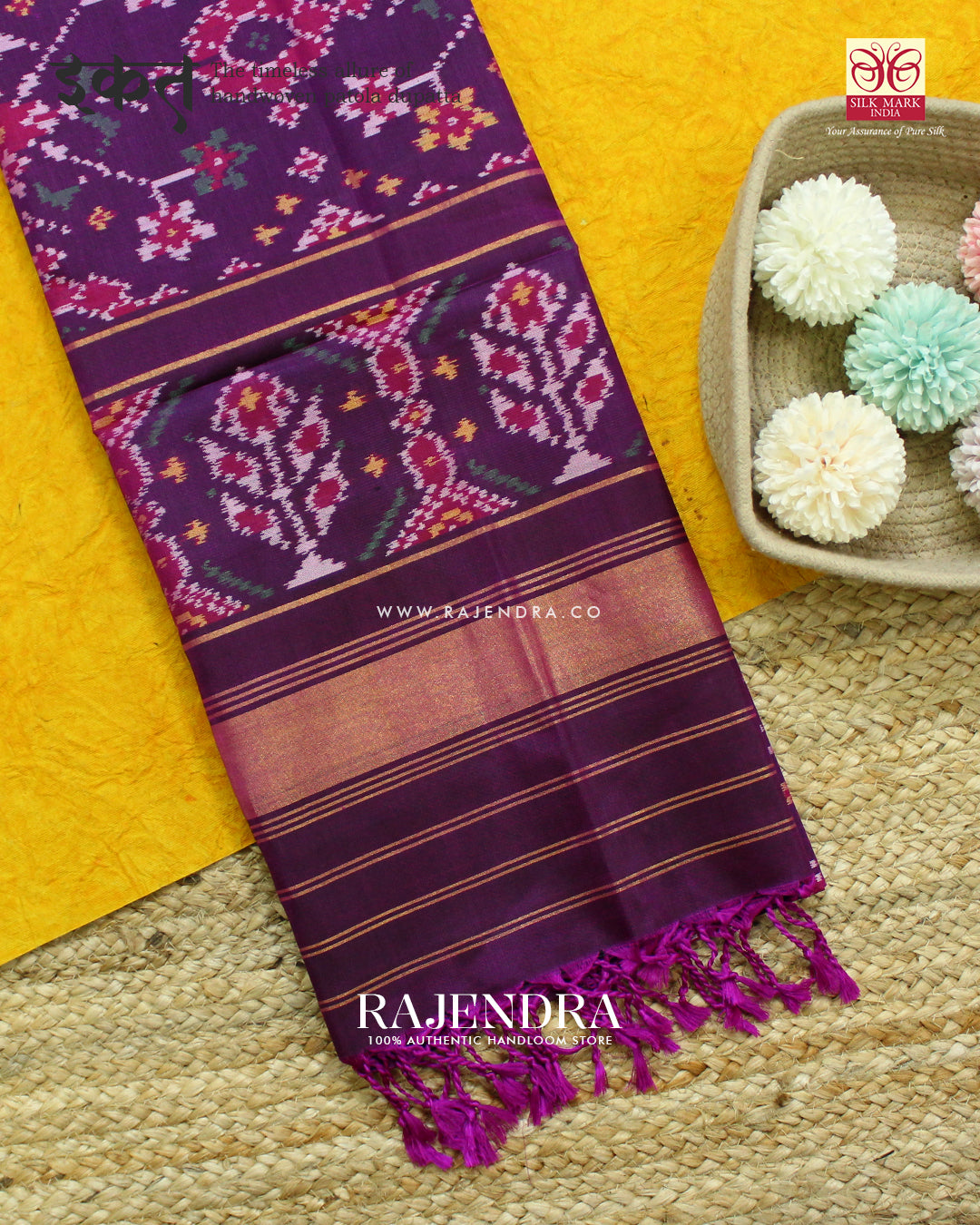 Exclusive Navratna Design Magenta Ikat Rajkot Patola Dupatta