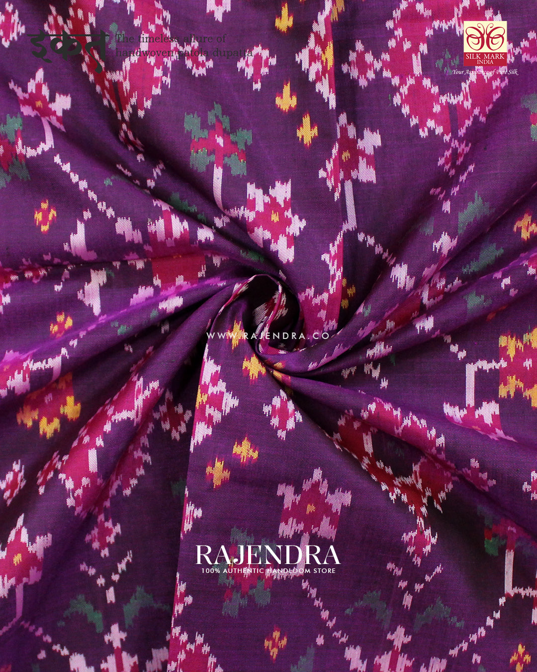 Exclusive Navratna Design Magenta Ikat Rajkot Patola Dupatta