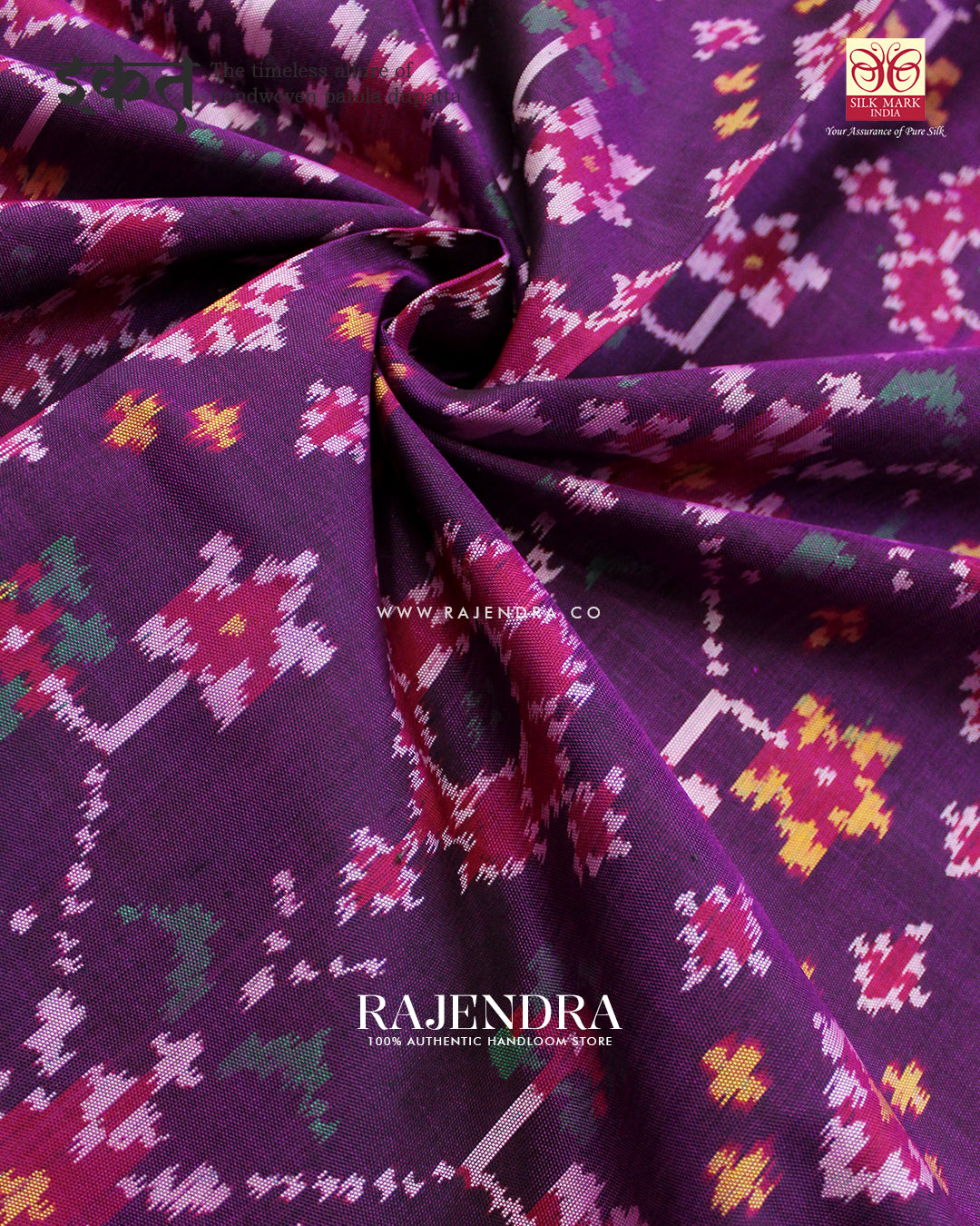 Exclusive Navratna Design Magenta Ikat Rajkot Patola Dupatta
