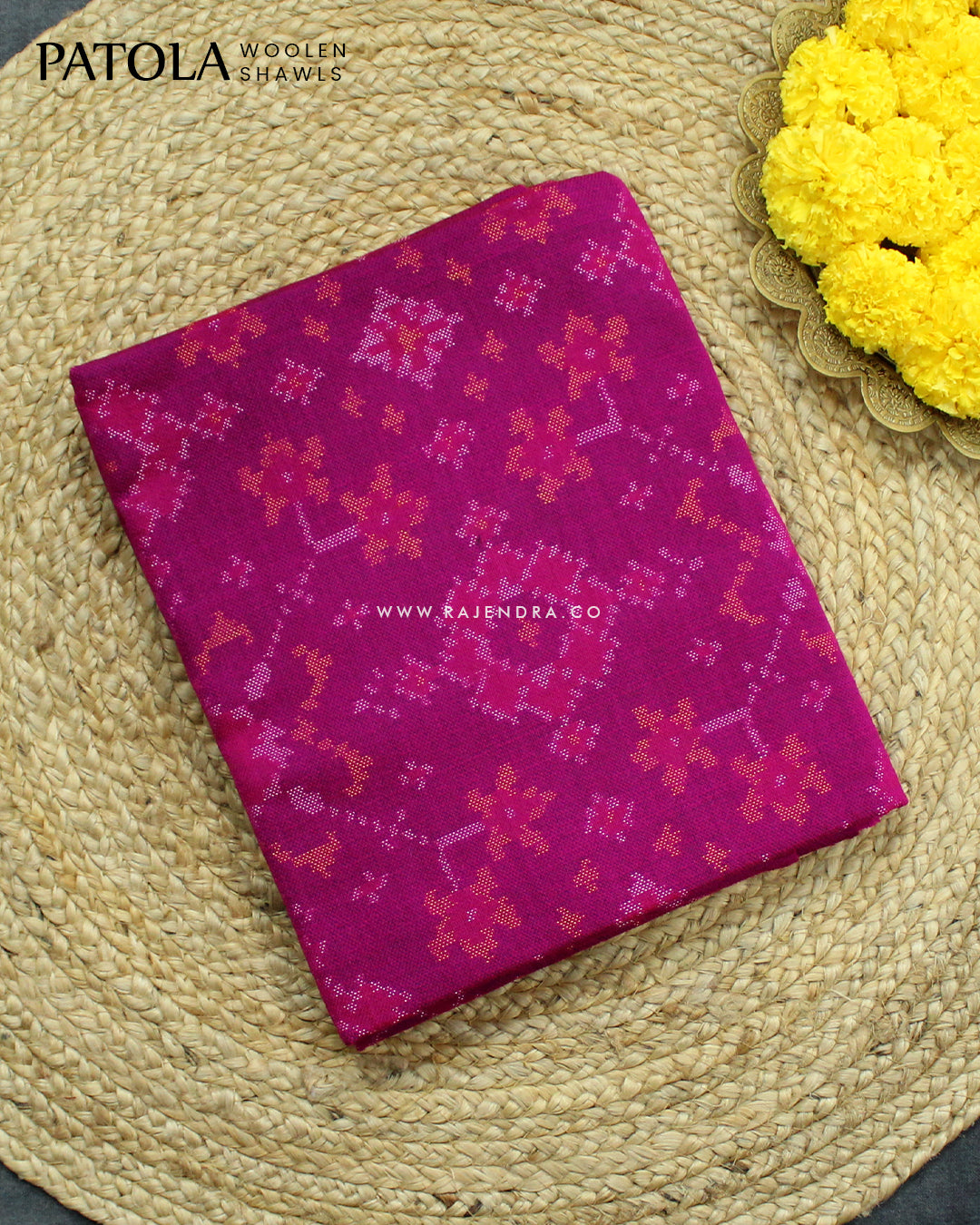 Handwoven Navratna Design Magenta Woolen Patola Shawls