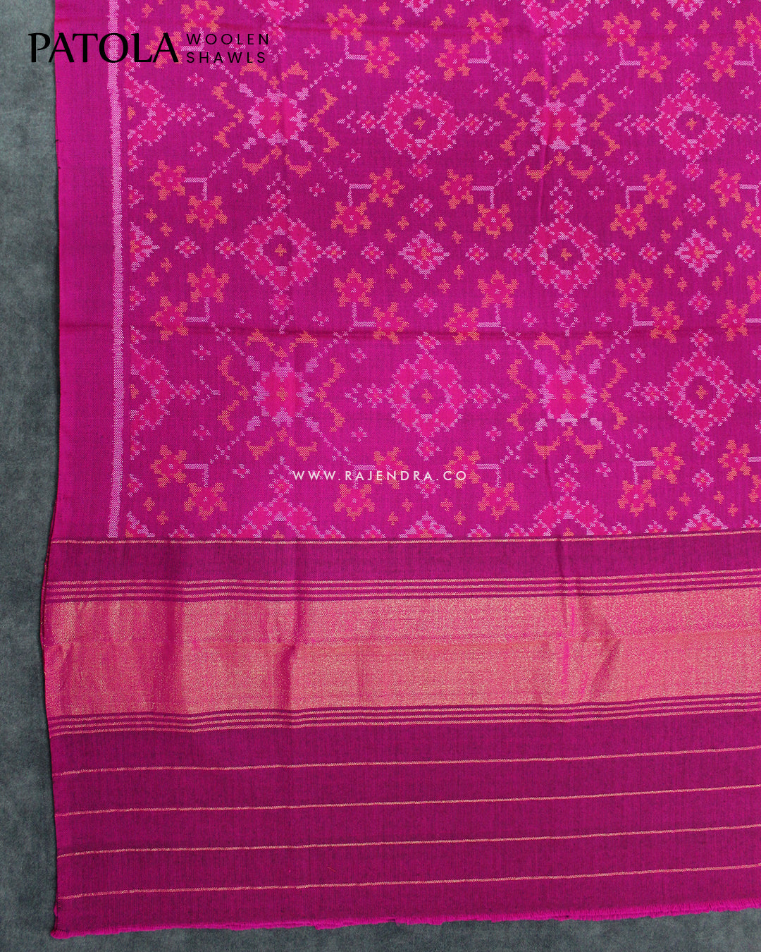 Handwoven Navratna Design Magenta Woolen Patola Shawls